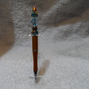 burnt orange & teal beaded writing pen w/ starfish